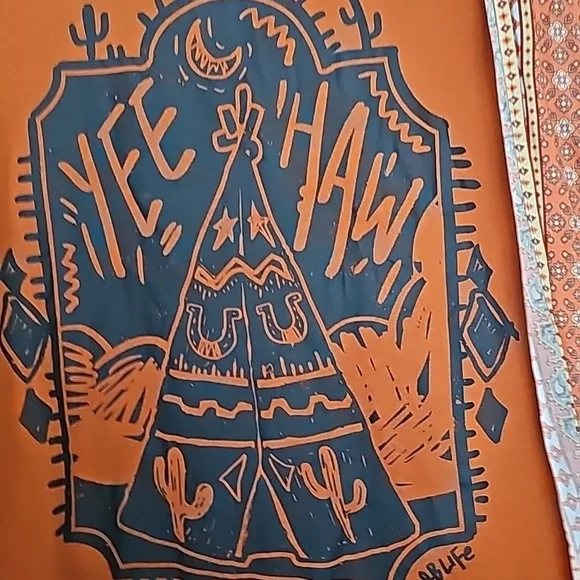 'Yee Haw' orange Western Cowgirl tee, Size XL - Picture 2 of 5